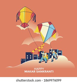 Children Fly Kites For The Holiday Makar Sankranti Hindu Harvest Festival