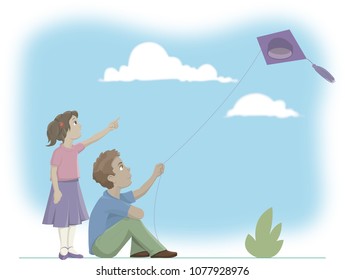 Children flying a kite
