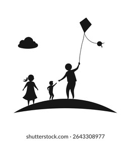 Children Flying Kites in the Park Silhouette