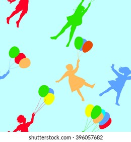 Children flying on balloons