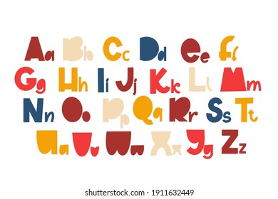 Children font in the cartoon style. Colorful typography. Vector alphabet.