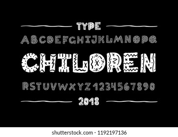 Children font. Hand drawn type face. Vector typography illustration. Alphabet design for logo, lettering and prints.