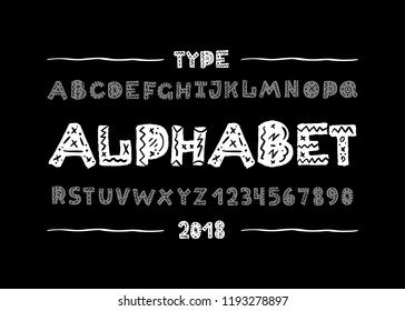 Children font. Hand drawn type face. Vector typography illustration. Alphabet design for logo, lettering and prints.