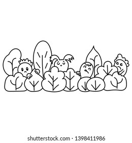 Children in the forest. Doodle illustration. Vector.