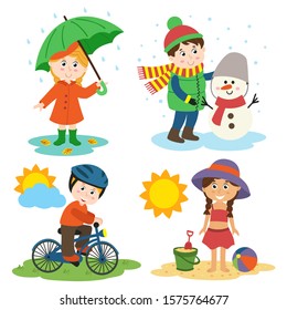 children and the four seasons  - vector illustration, eps    
