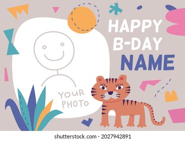 Children Frame For Birthday. Tiger Theme. 