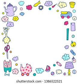 Children frame, cute toys and furnishings, cute faces