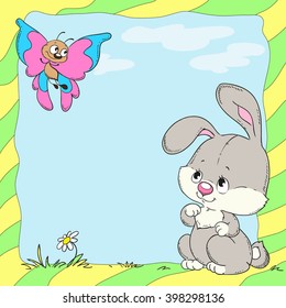 children frame with rabbit and butterfly