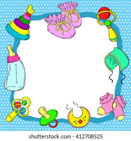 Children frame with space for text. Postcard with newborn