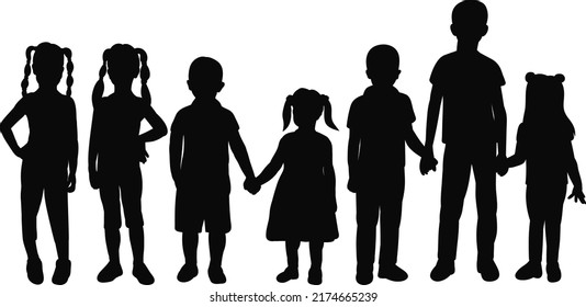 Children Friends Black Silhouette Isolated Vector Stock Vector (Royalty ...