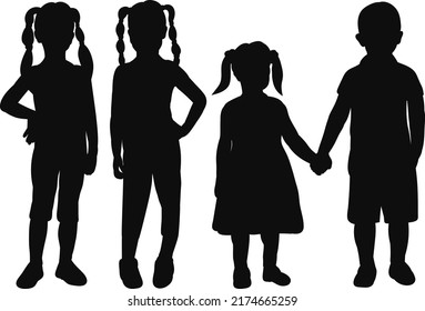 Children Friends Black Silhouette Isolated Stock Vector (Royalty Free ...