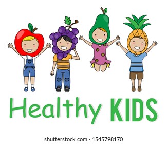 Children with fruit costume. isolated vector
