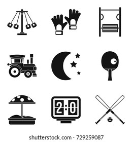 Children fun icons set. Simple set of 9 children fun vector icons for web isolated on white background