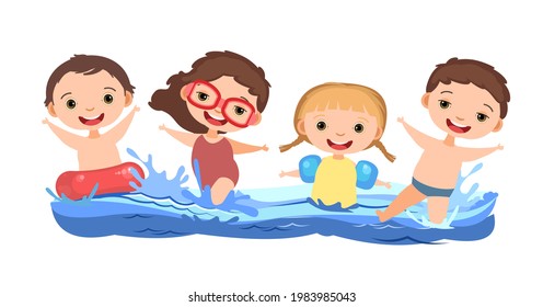 Children Fun Splashing Water Swimming Diving Stock Vector (Royalty Free ...