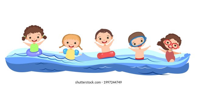 Children Fun Splashing Water Swimming Diving Stock Vector (Royalty Free ...