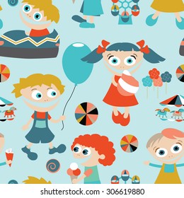 Children at funfair vector illustration pattern