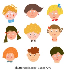 Children funny faces set cartoons