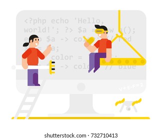  Children are the future specialists of IT companies. Tutorials for mobile application developers. The process of creating IT projects and products for children. Icon in the style of the cartoon.  