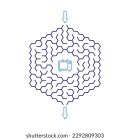 Children game. Honeycomb maze, labyrinth with different difficulty levels and TV prize inside. Puzzles and games for development of intelligence in child and an adult. Vector