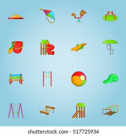 Children game icons set. Cartoon illustration of 16 children game vector icons for web