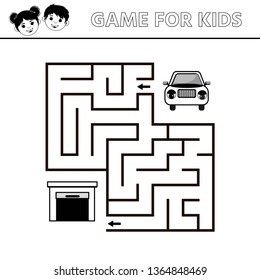 Children game for children. Labyrinth. Cartoon cars. Funny riddle. Education developing worksheet. Vector illustration