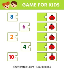 Children game for children. Labyrinth. Cartoon ladybug. Find the right answer. Funny riddle. Education developing worksheet. Vector illustration