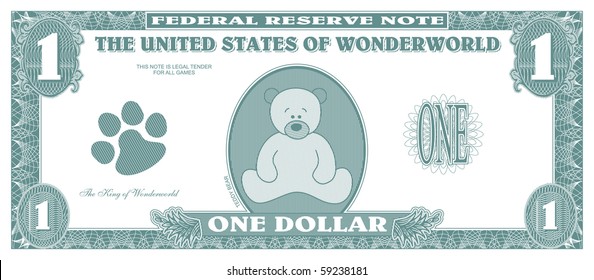 Children game money - one dollar bill - front