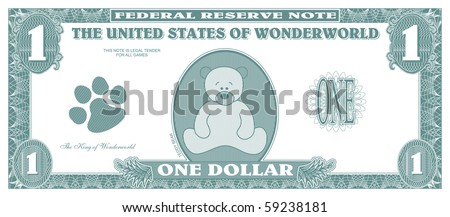 Children game money - one dollar bill - front