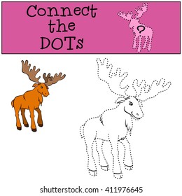 Children Games: Connect the Dots. Cute kind elk stands and smiles.