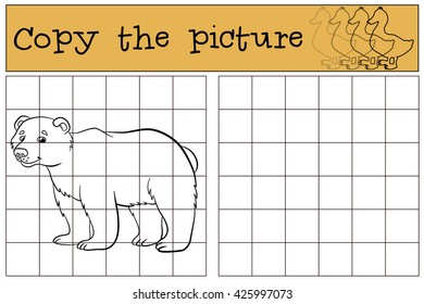 Children games: Copy the picture. Cute bear smiles.