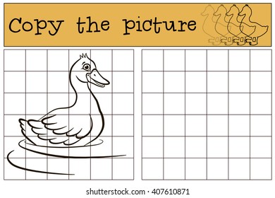Children games: Copy the picture. Little cute duck swims.