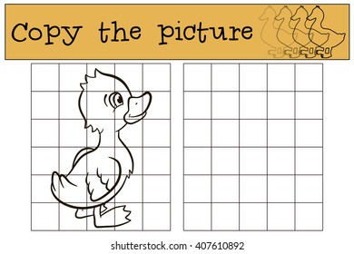 Children games: Copy the picture. Little cute duckling smiles.