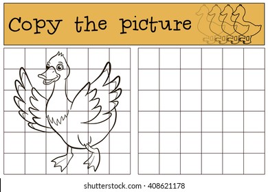 Children games: Copy the picture. Little cute duck waves her wings.
