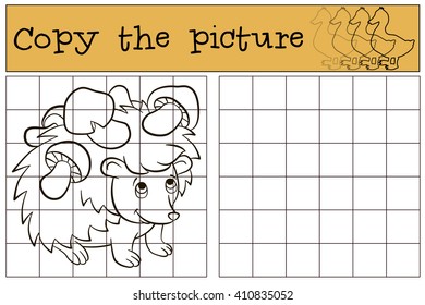 Children games: Copy the picture. Little cute hedgehog with mushrooms in his needles.