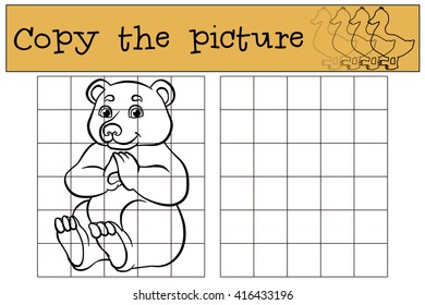 Children games: Copy the picture. Little cute bear sits and smiles.
