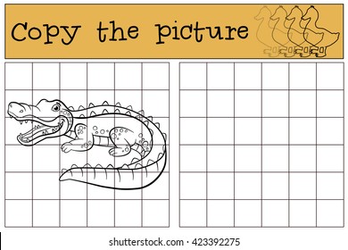 Children games: Copy the picture. Little cute alligator.