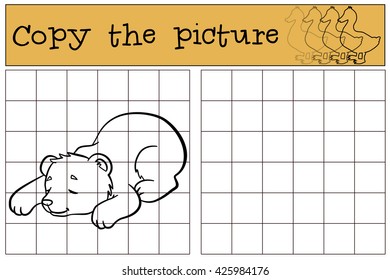 Children games: Copy the picture. Little cute baby bear sleeps. He is so sweet.