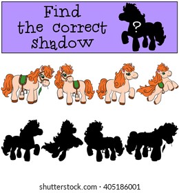 Children games: Find the correct shadow. Little cute pony.