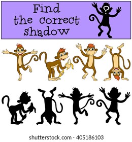 Children games: Find the correct shadow. Monkey.