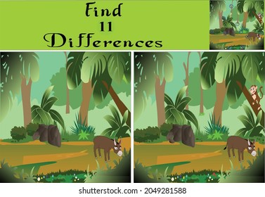Juegos infantiles: Encontrar diferencias 1 Juego educativo con bosque natural y animales lindos