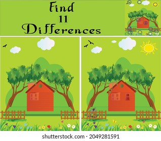 Children games : Find differences 1 Education game with beautiful landscape art