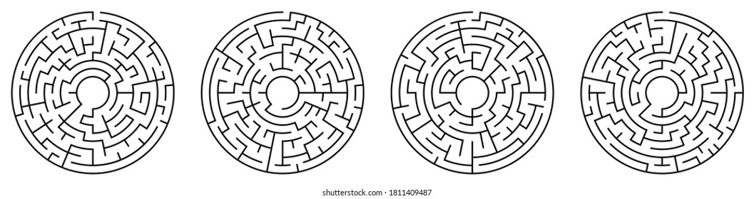 Juegos infantiles. Arcos redondos, laberintos. Rompecabezas y juegos para el desarrollo de inteligencia en niños y adultos. Vector