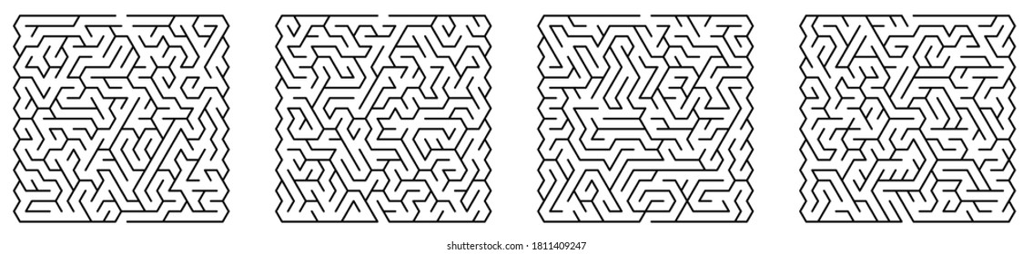 Juegos infantiles. Conjunto de máscaras cuadradas con células triangulares. Rompecabezas y juegos para el desarrollo de inteligencia en niños y adultos. Vector