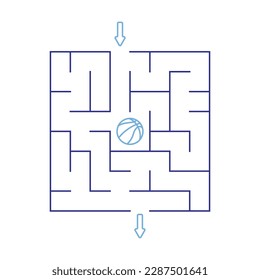 Children games. Square maze, labyrinth with different difficulty levels and sports basketball ball prize inside. Puzzles and games for development of intelligence in child and. Vector