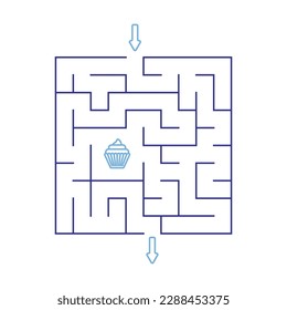 Children games. Square maze, labyrinth with different difficulty levels and cupcake with cream top prize inside. Puzzles and games for development of intelligence in child. Vector