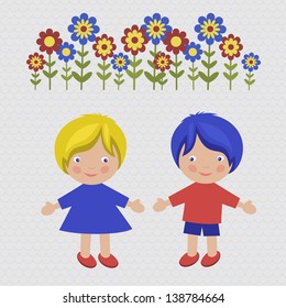 Children in the garden. Vector Illustration.