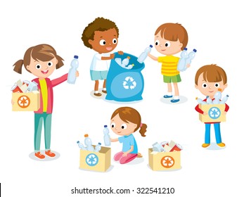 Children Gathering Plastic Bottles Recycling Stock Vector (Royalty Free ...
