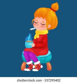 Children get sick. Child has high temperature.Vector illustration