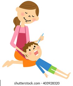 Children get toothpaste to mom