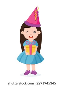 children with gift box celebrating a birthday party vector illustration